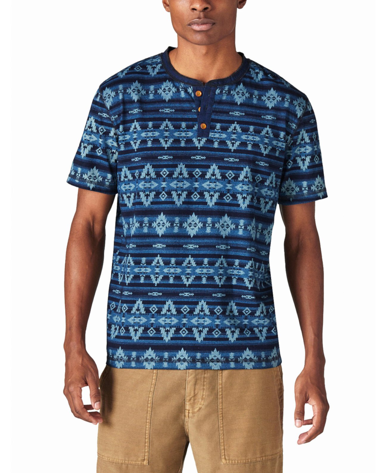 Мужская хлопковая футболка с коротким рукавом в стиле Aztec Print Short Sleeve Henley от Lucky Brand Lucky Brand