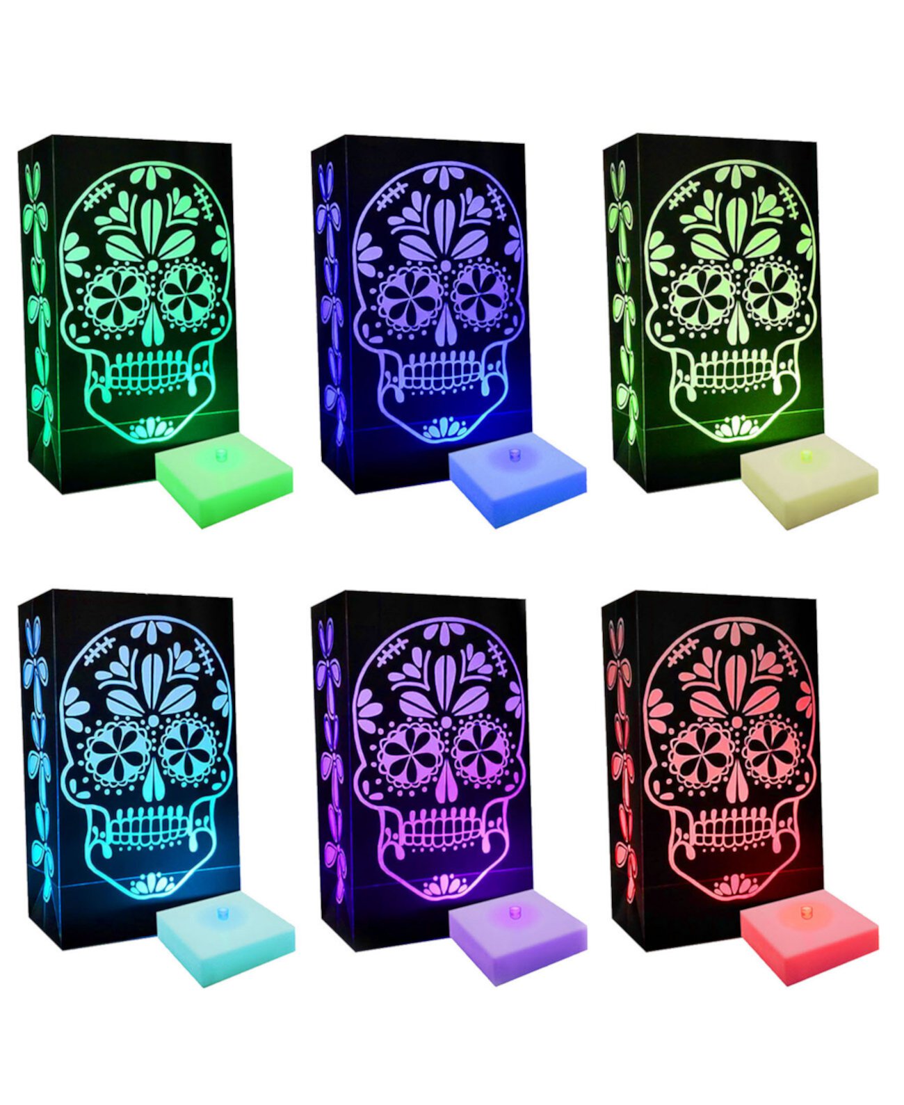 Набор Luminaria Sugar Skull со светодиодами, меняющими цвет, на батарейках, 6 шт. JH Specialties Inc / Lumabase