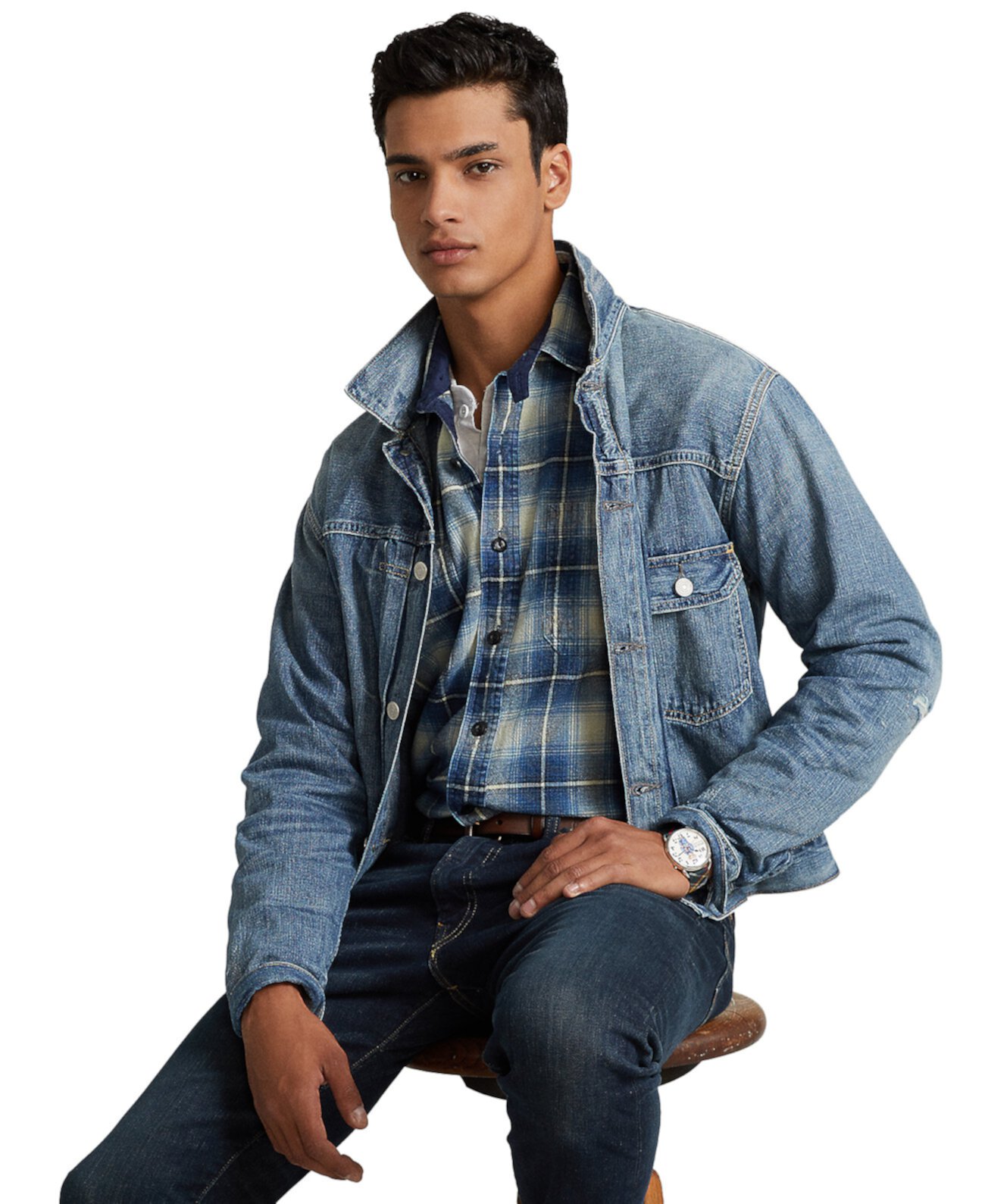 Мужская джинсовая куртка Trucker с лоскутным воротником Ralph Lauren