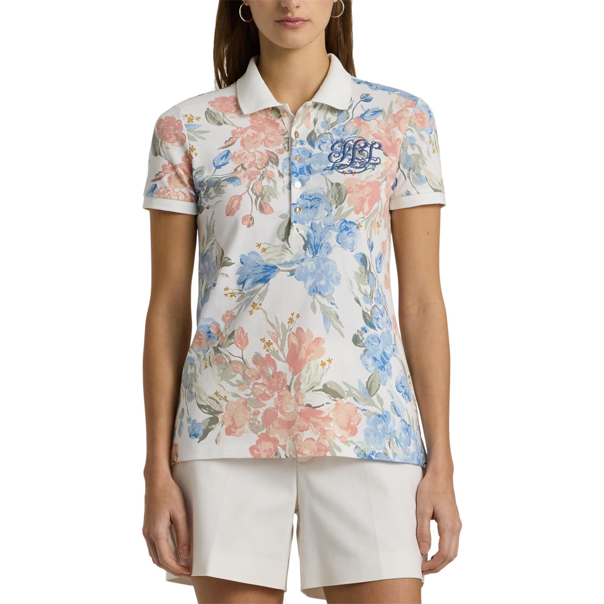 Рубашка-поло из пике с цветочным принтом LAUREN Ralph Lauren