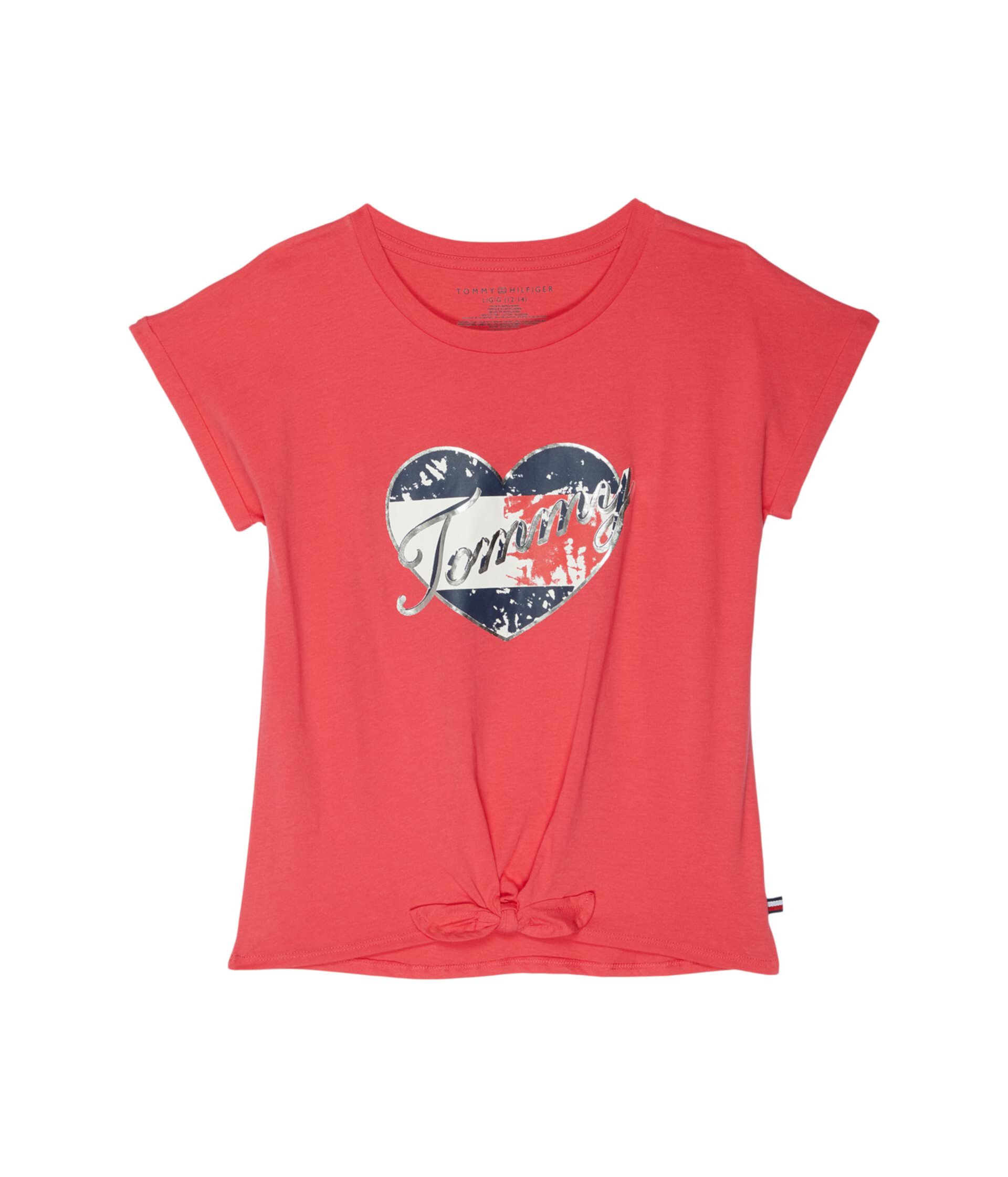 Футболка Tie-Dye Heart для мальчиков и девочек Tommy Hilfiger Kids из 100% хлопка с круглым вырезом и рукавами-фонариками Tommy Hilfiger Kids