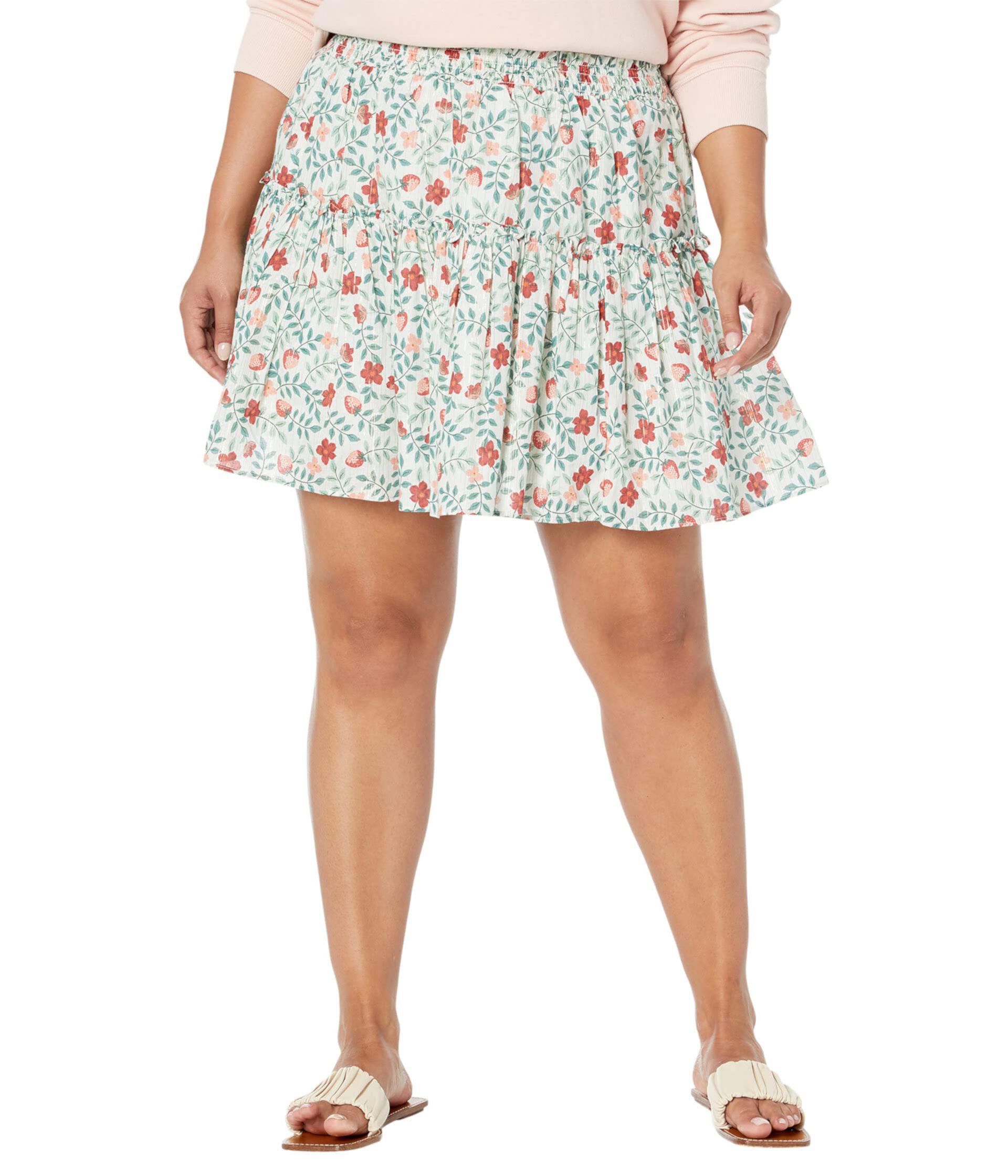 Plus Size Pull-On Miniskirt in Strawberry Field Draper James