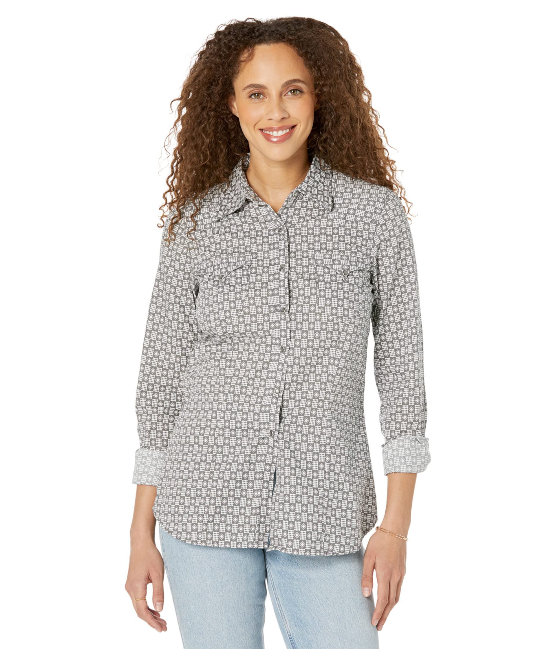 Серая клетчатая блуза в стиле вестерн с ромбовидным принтом на кнопках Roper