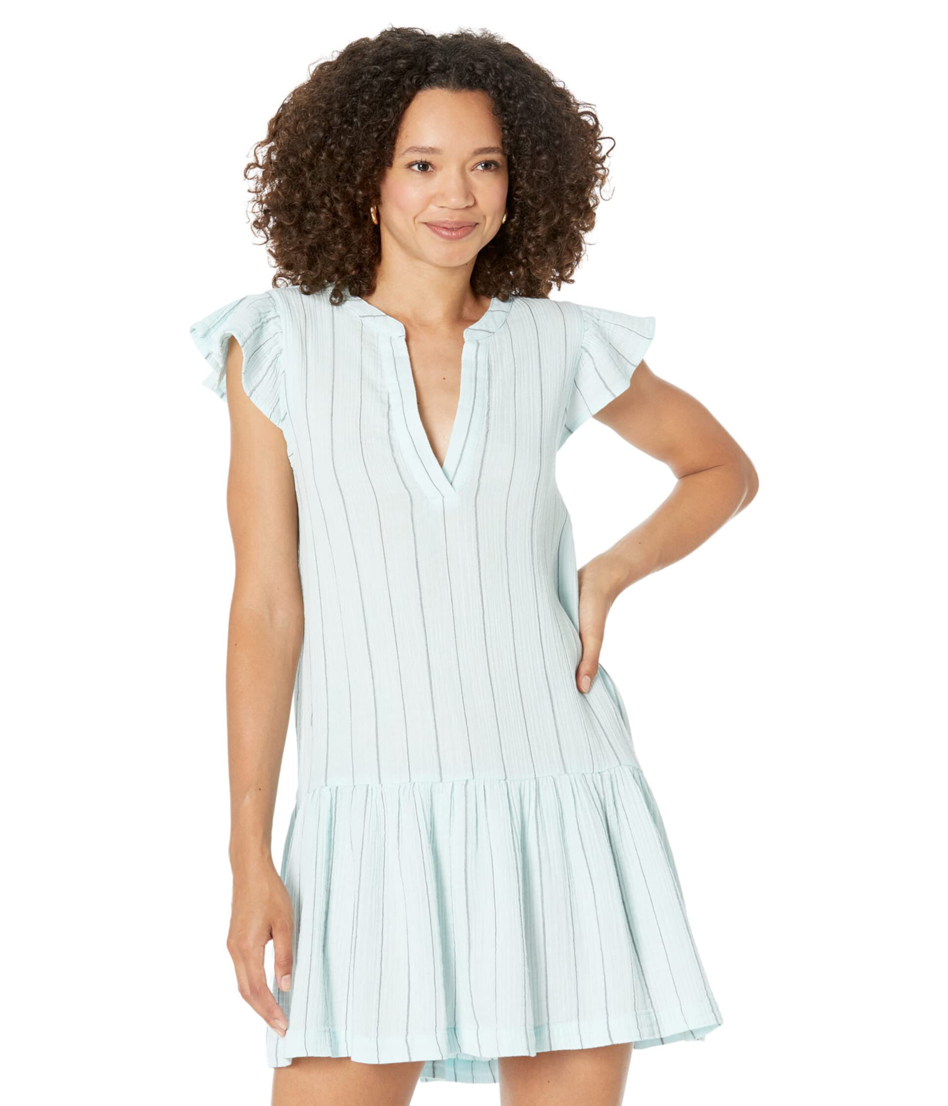 Pinstripe Gauze Easy Ruffle Dress Monrow