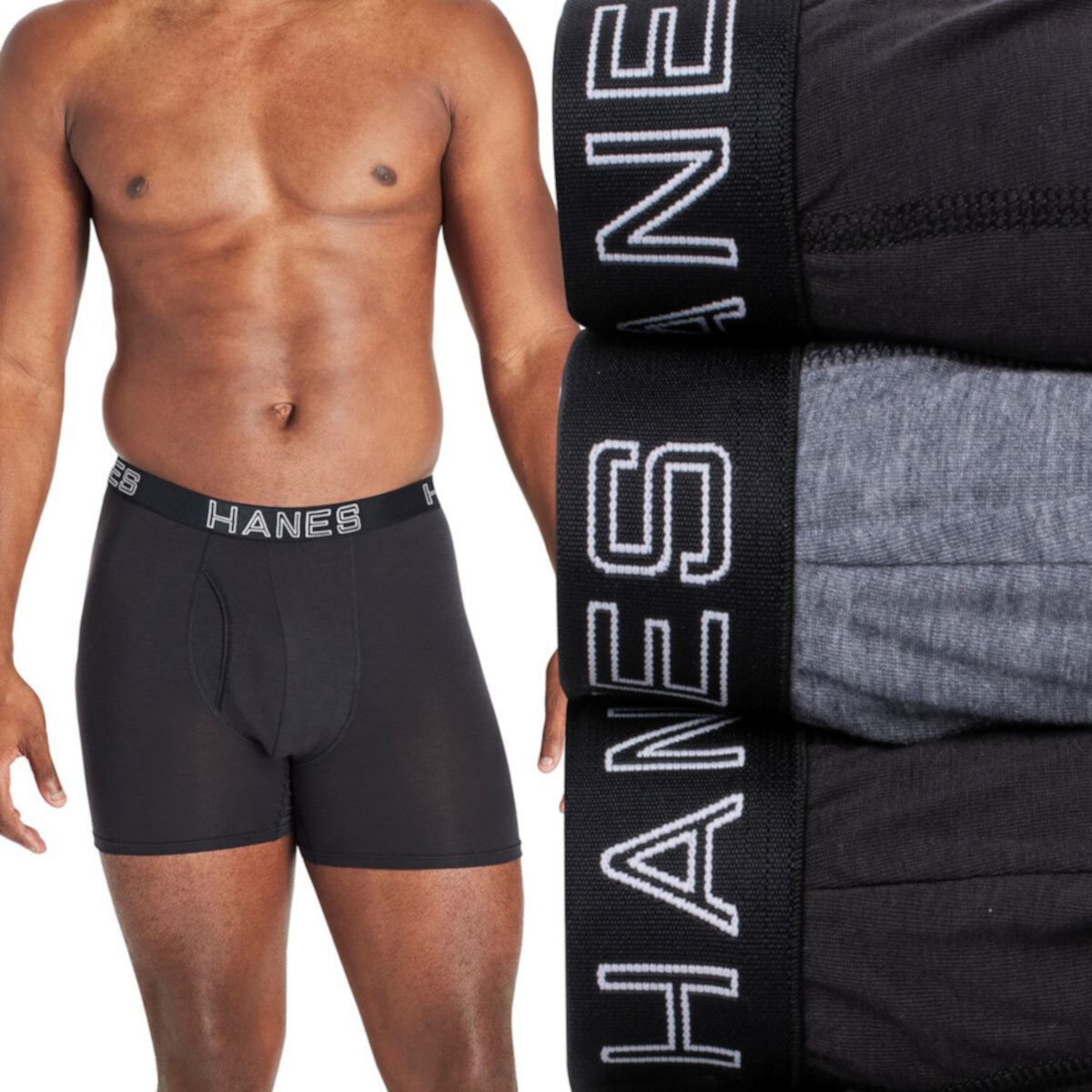 Большие и высокие трусы-боксеры Hanes Ultimate® Comfort Flex Fit® Total Support Pouch® 3-Pack Hanes