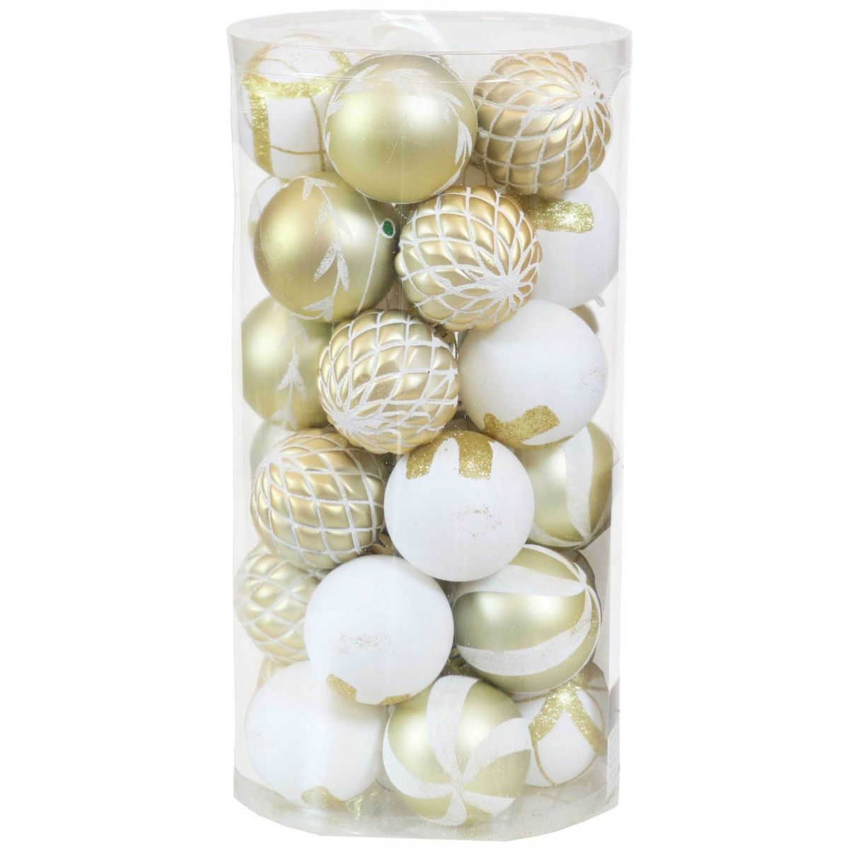 Sunnydaze Holiday Glitter Plastic 30-Piece Ornament Set - White and Gold Sunnydaze Decor