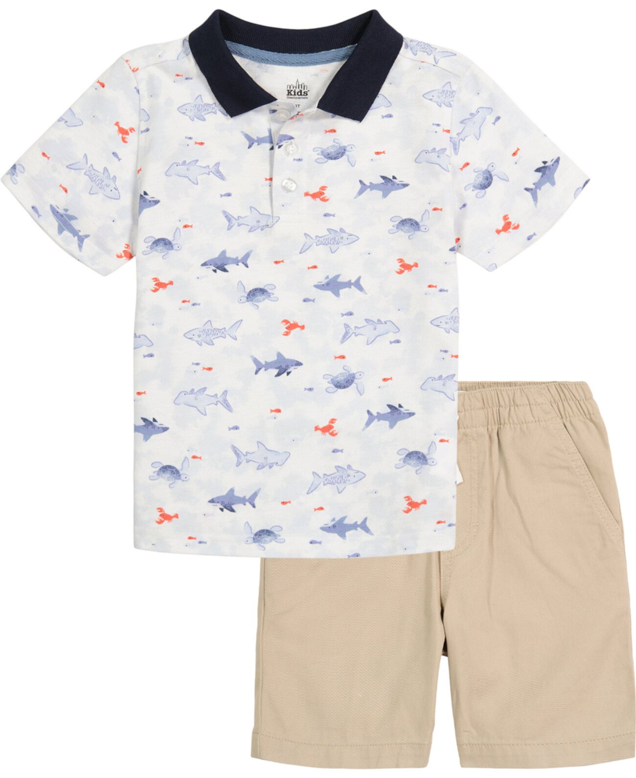 Рубашка поло с принтом акулы и шорты из твила для мальчиков для малышей, комплект из 2 предметов Kids Headquarters