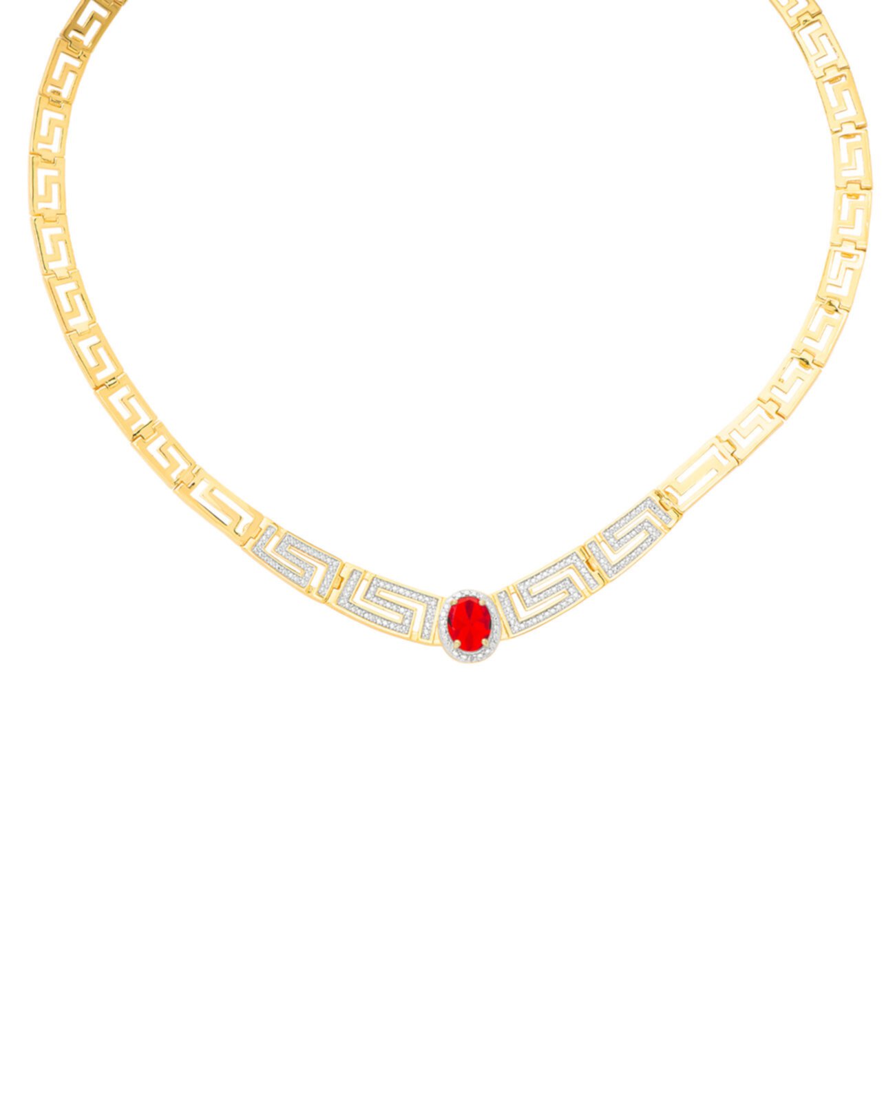 Позолоченное 14-каратное ожерелье с бриллиантами и искусственным рубином, греческий ключ, 18 дюймов, воротник Macy's
