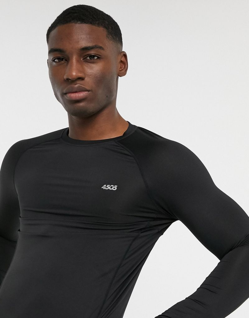 Черная быстросохнущая футболка с длинными рукавами для тренировок ASOS 4505 icon Muscle Fit ASOS 4505