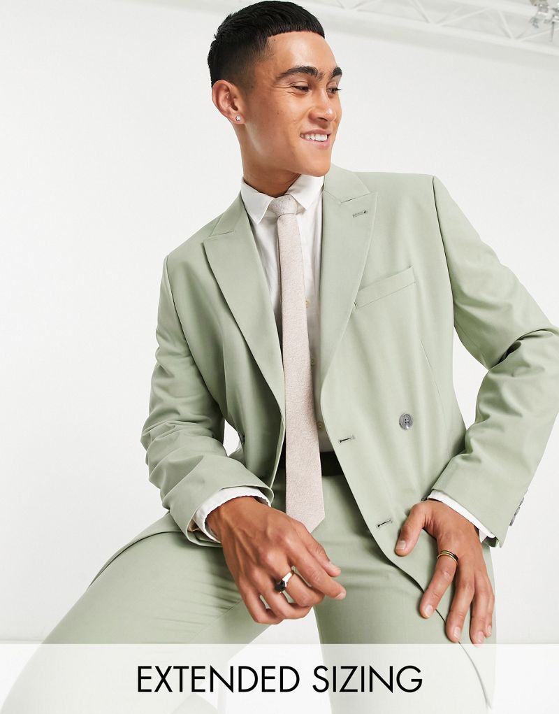 Узкий двубортный пиджак серо-зеленого цвета ASOS DESIGN ASOS DESIGN