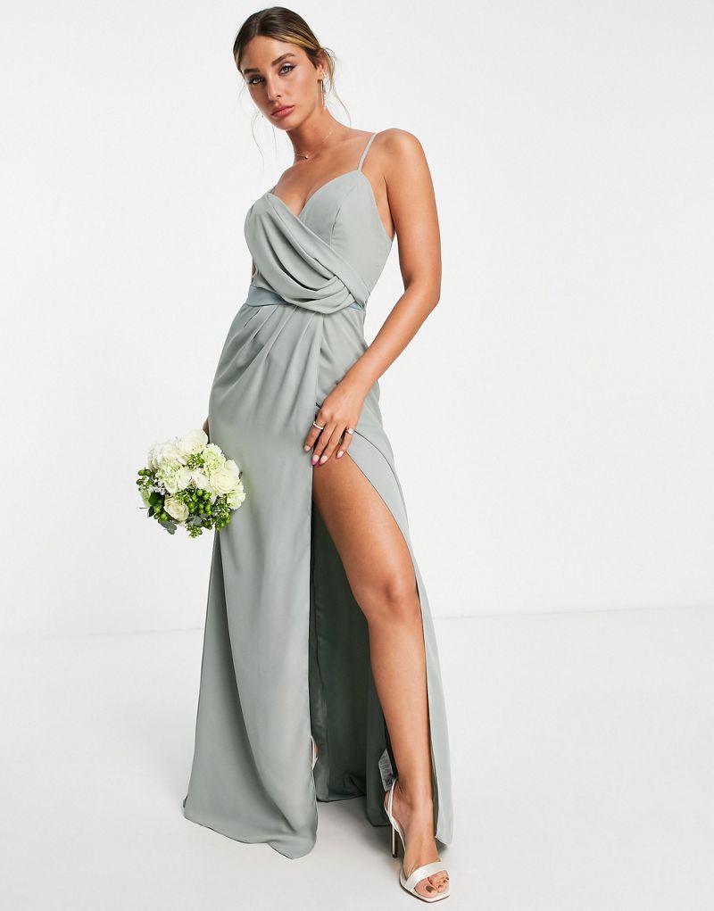 Оливковое платье макси с драпировкой и запахом на талии ASOS DESIGN Bridesmaid ASOS DESIGN