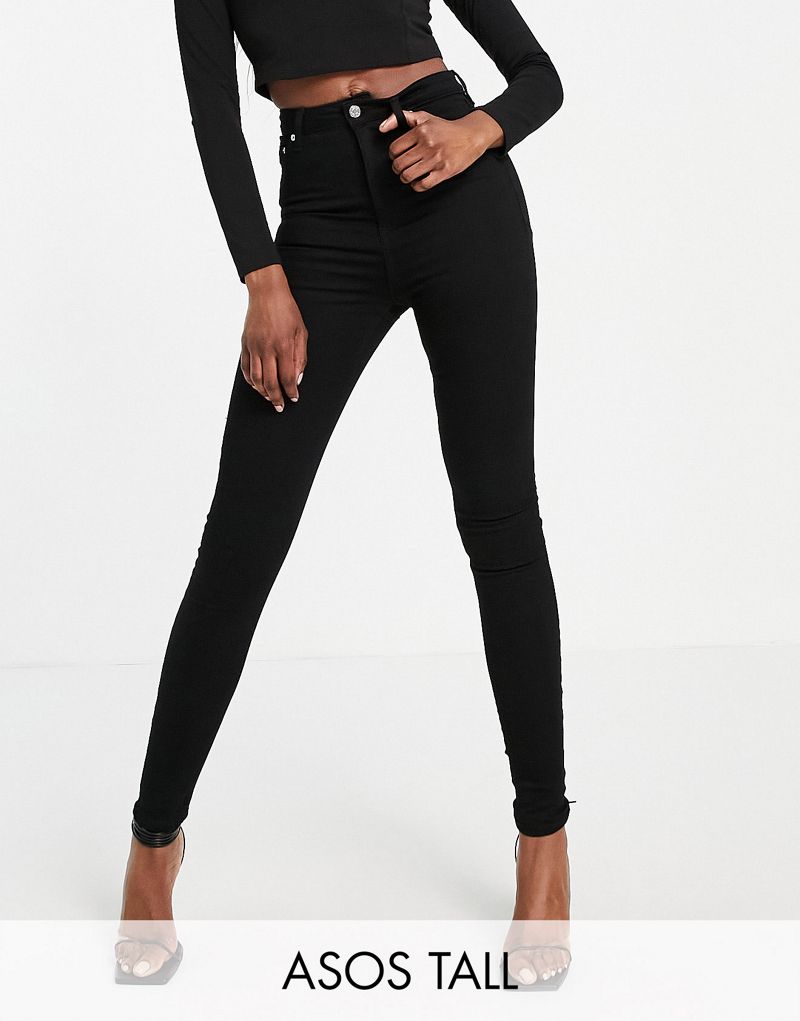 Черные джинсы скинни с завышенной талией ASOS DESIGN Tall с завышенной талией ASOS Tall