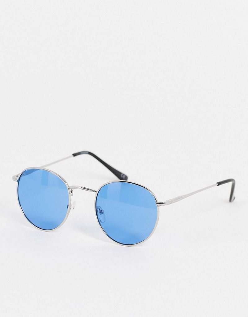 Круглые солнцезащитные очки ASOS DESIGN из серебристого металла с синими линзами в стиле 90-х годов - СЕРЕБРЯНЫЕ ASOS DESIGN
