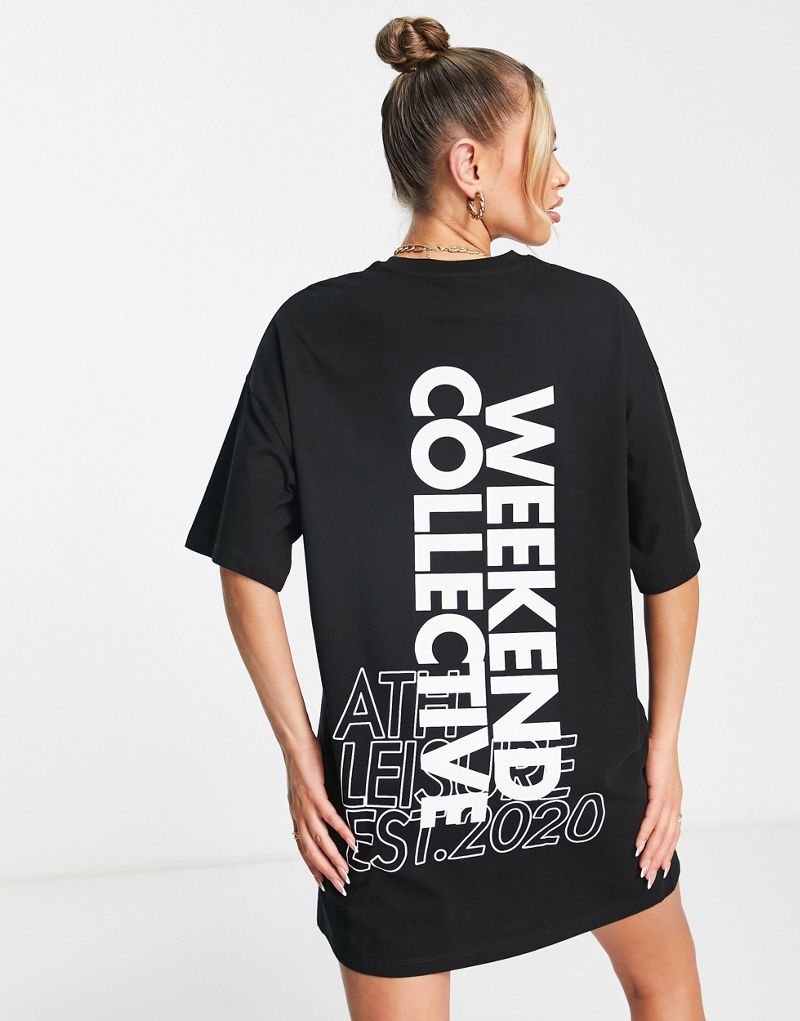 Черное платье-футболка оверсайз с рисунком на спине ASOS Weekend Collective ASOS Weekend Collective