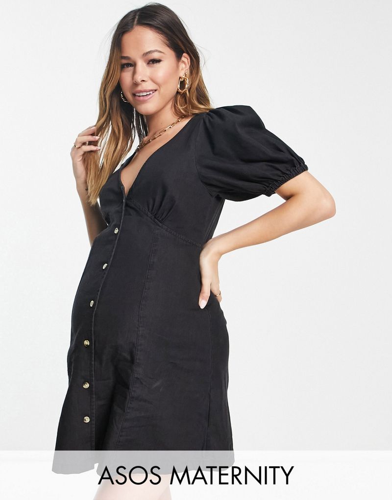 Черное платье мини со швами из мягкого денима ASOS DESIGN Maternity ASOS Maternity