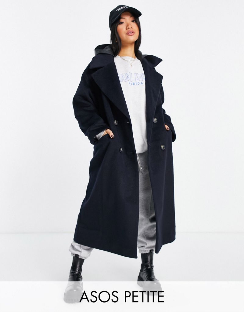 Темно-синее оверсайз-гибридное пальто с непромокаемым капюшоном ASOS DESIGN Petite ASOS Petite