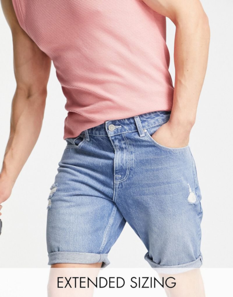 Узкие джинсовые шорты с потертостями ASOS DESIGN, стирка ASOS DESIGN
