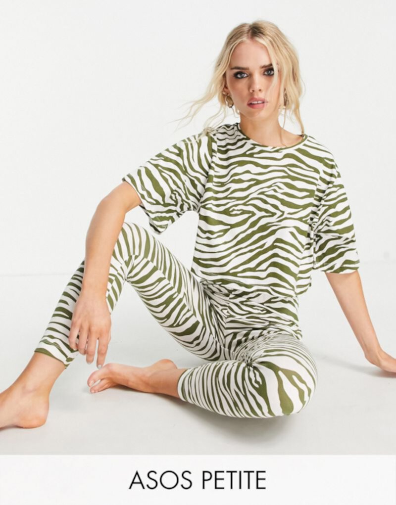 Зеленый пижамный комплект с футболкой и леггинсами с принтом под зебру ASOS DESIGN Petite ASOS Petite