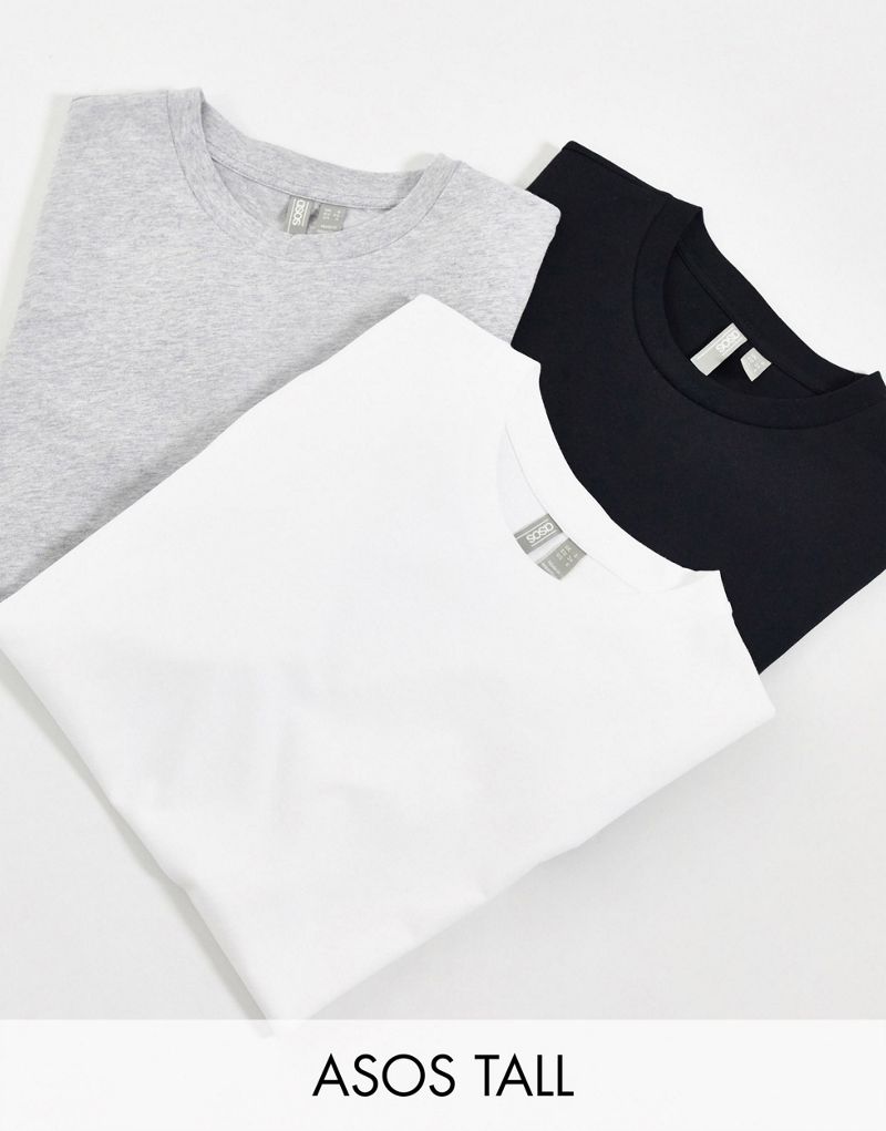 Набор из 3 хлопковых футболок с круглым вырезом ASOS DESIGN Tall Ultimate SAVE в черном, белом и темно-сером цвете - МУЛЬТИ ASOS Tall