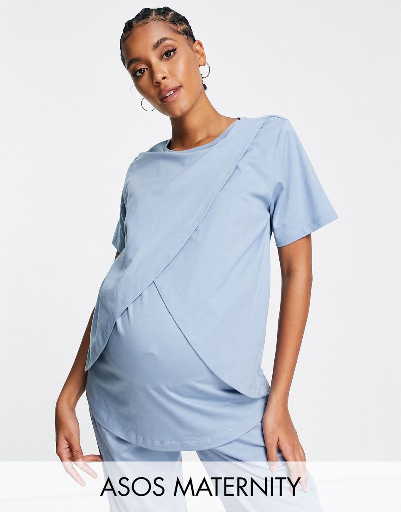 Пижамная футболка для кормления синего цвета ASOS DESIGN Maternity Maternity Mix & Match - KHAKI ASOS Maternity - Nursing