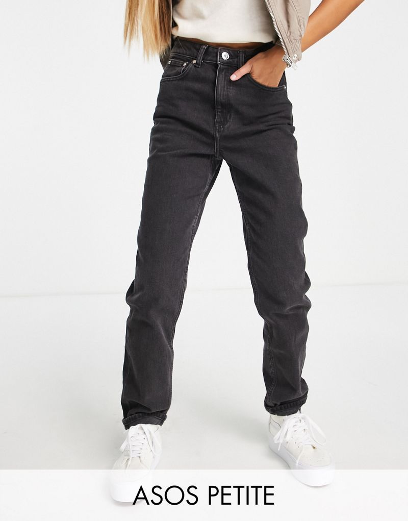 Узкие джинсы высокой посадки ASOS Petite в стиле мама, черные, рассчитывают на маленький рост ASOS Petite