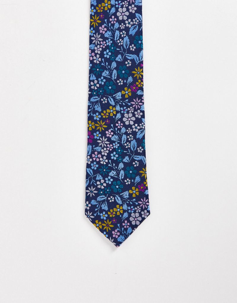 Темно-синий узкий галстук с простым цветочным узором ASOS DESIGN - NAVY ASOS DESIGN