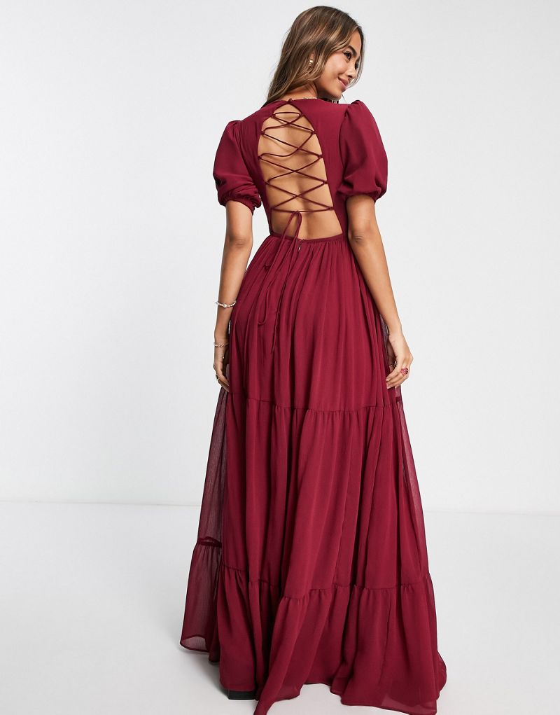 Сливовое платье макси со шнуровкой на спине Anaya With Love Bridesmaid - RED Anaya