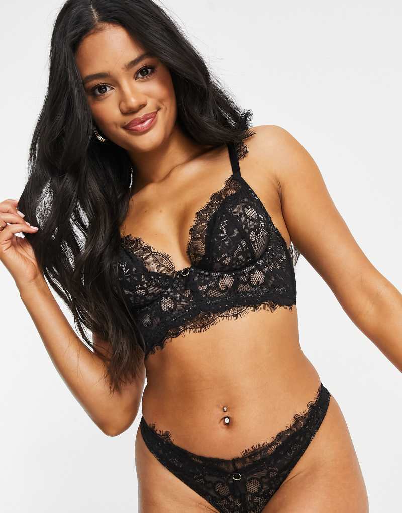 Черный бюстгальтер Ann Summers Beloved с длинной линией и кружевными бретелями Ann Summers