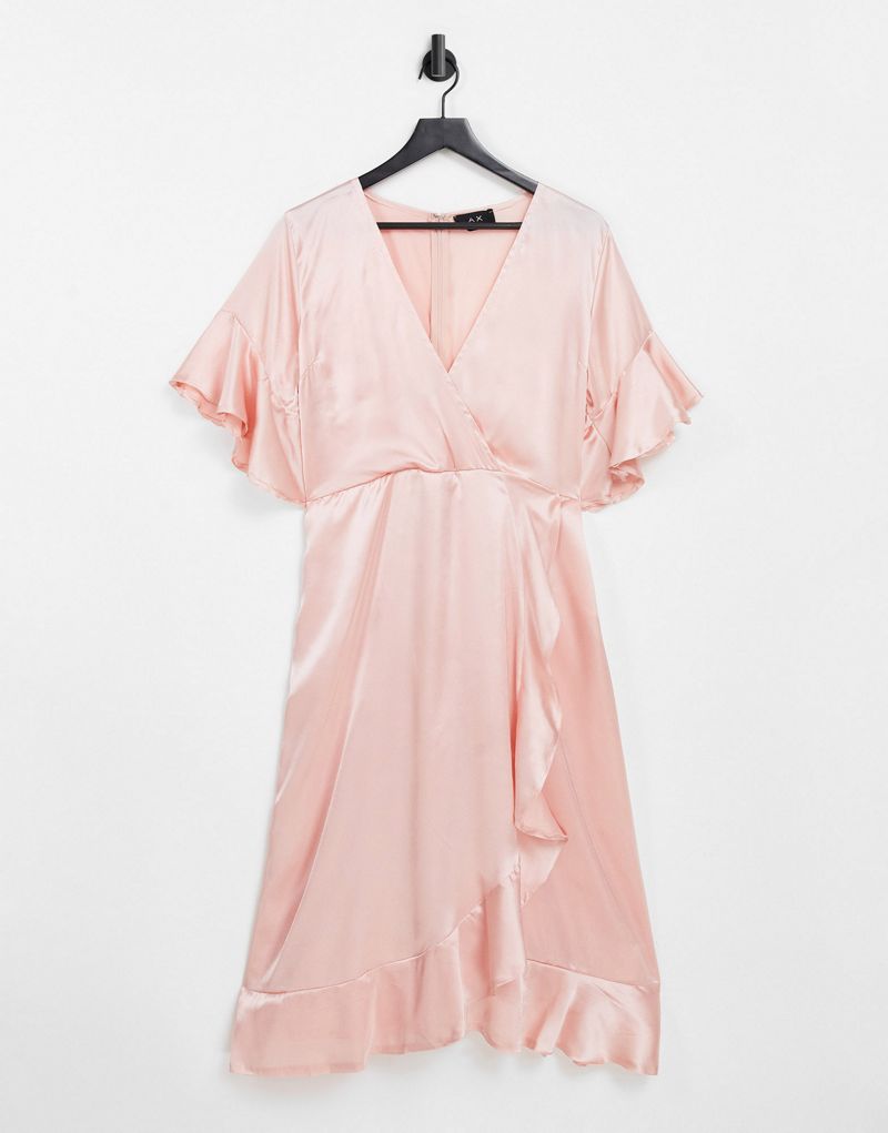 Розовое платье миди с запахом и атласными рюшами AX Paris AX Paris