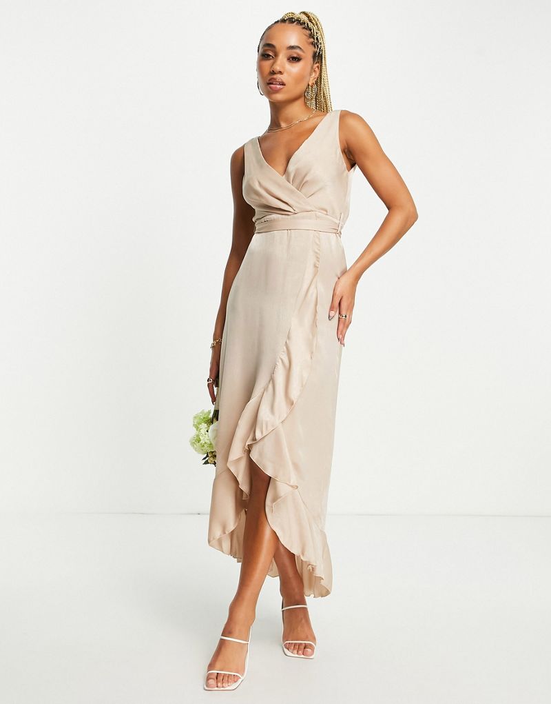 Свадебное платье-обёртка Blume Bridal со юбкой на запах с объёмной оборкой, сатин, серый окрас Blume Bridal