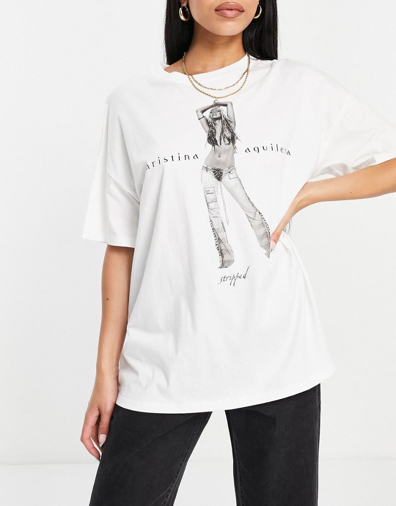 Белая футболка оверсайз с принтом Bershka Christina Aguilera Bershka