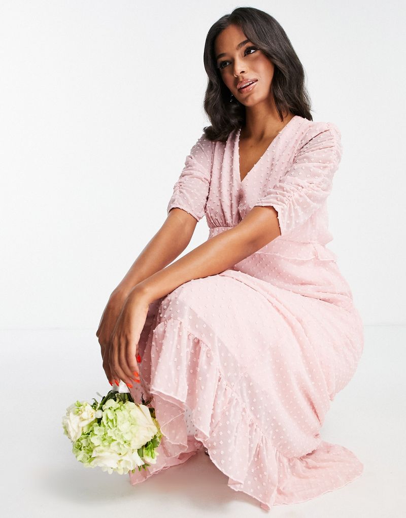 Светло-розовое платье макси из шифона с текстурой Blume Bridal Blume Bridal
