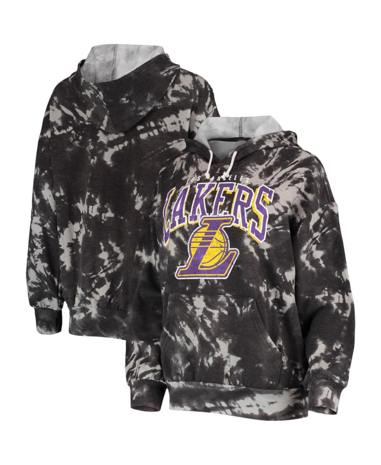 Женские нити Черный худи Los Angeles Lakers Burble Tie-Dye Tri-Blend Pullover Hoodie Majestic