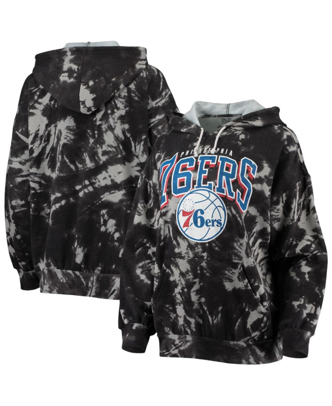 Женские нити Черный худи Philadelphia 76ers Burble Tie-Dye Tri-Blend Pullover Hoodie Majestic