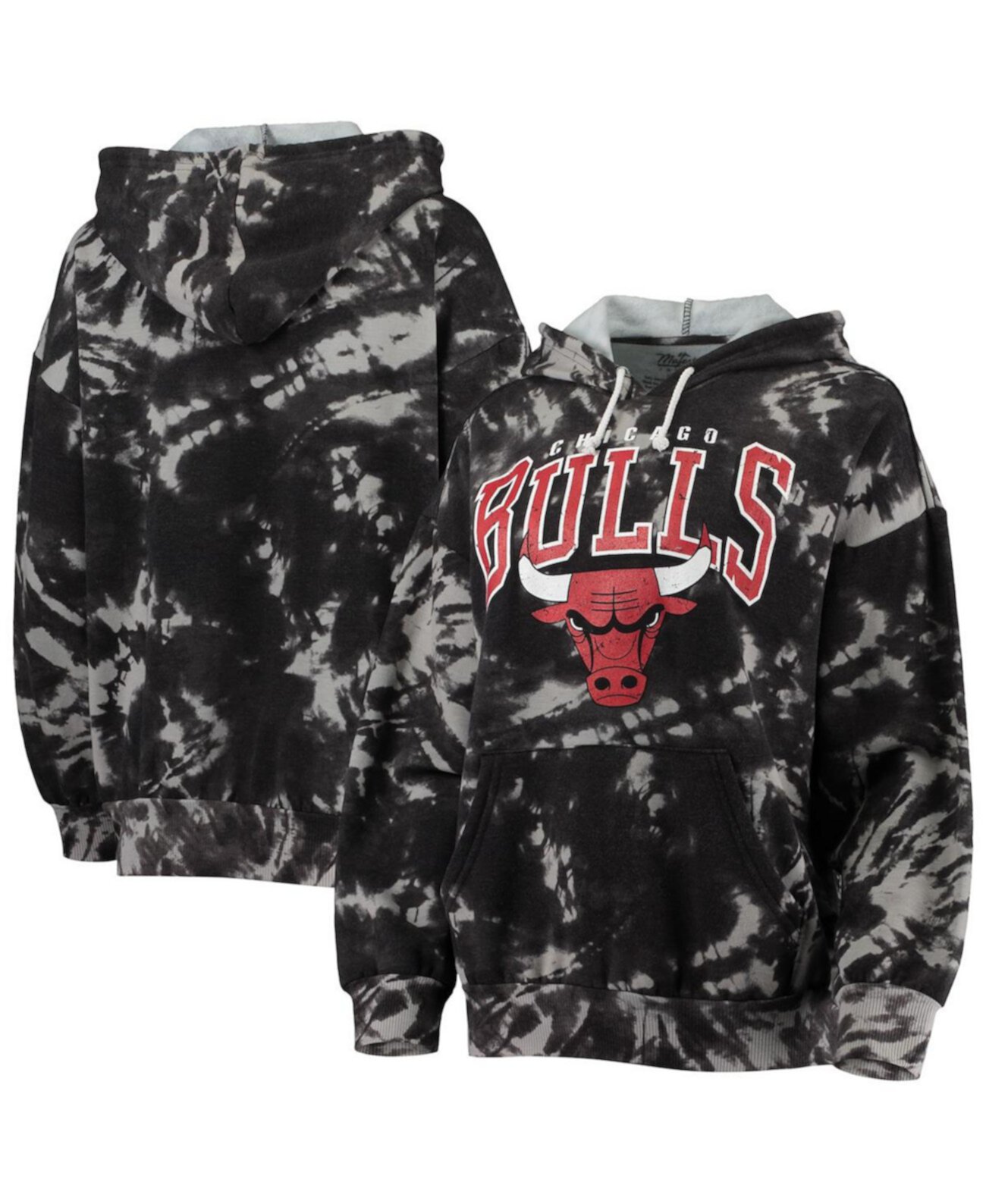 Женская толстовка с капюшоном Threads Black Chicago Bulls Burble Tie-Dye Tri-Blend Pullover Majestic