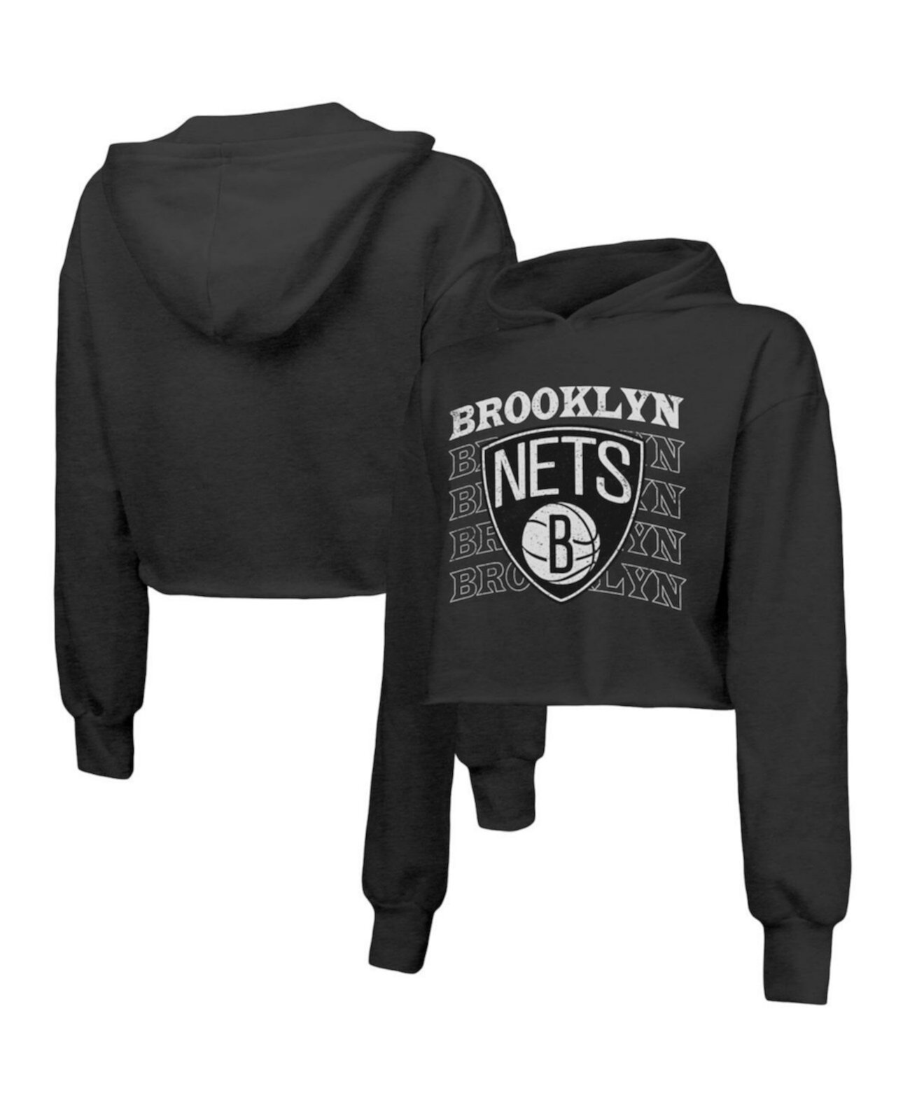 Женские нити, черный укороченный пуловер с капюшоном Brooklyn Nets Repeat Tri-Blend Majestic