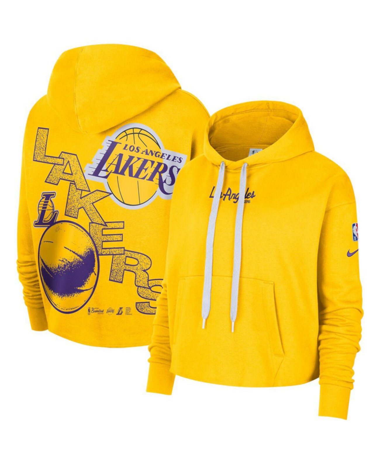 Золотая женская укороченная толстовка с капюшоном Los Angeles Lakers Courtside Team Nike