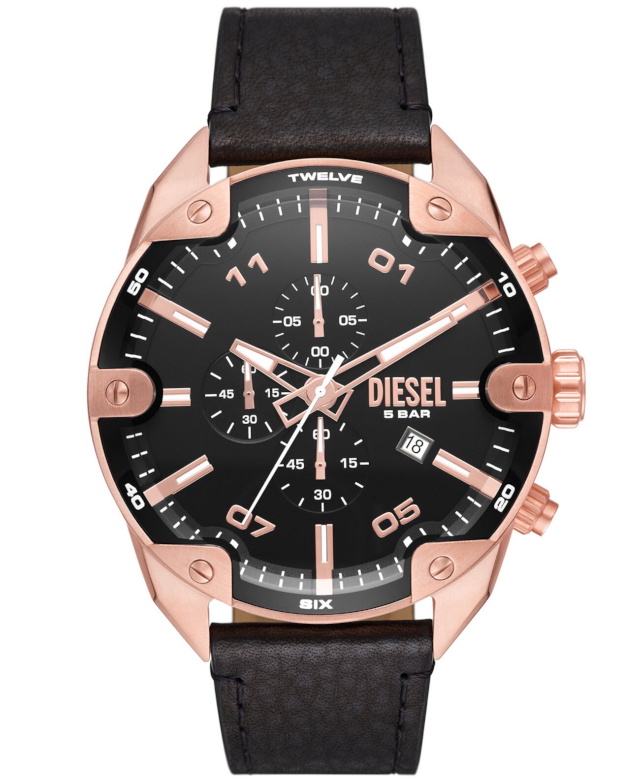 Мужские часы с черным кожаным ремешком с шипами, 49 мм Diesel