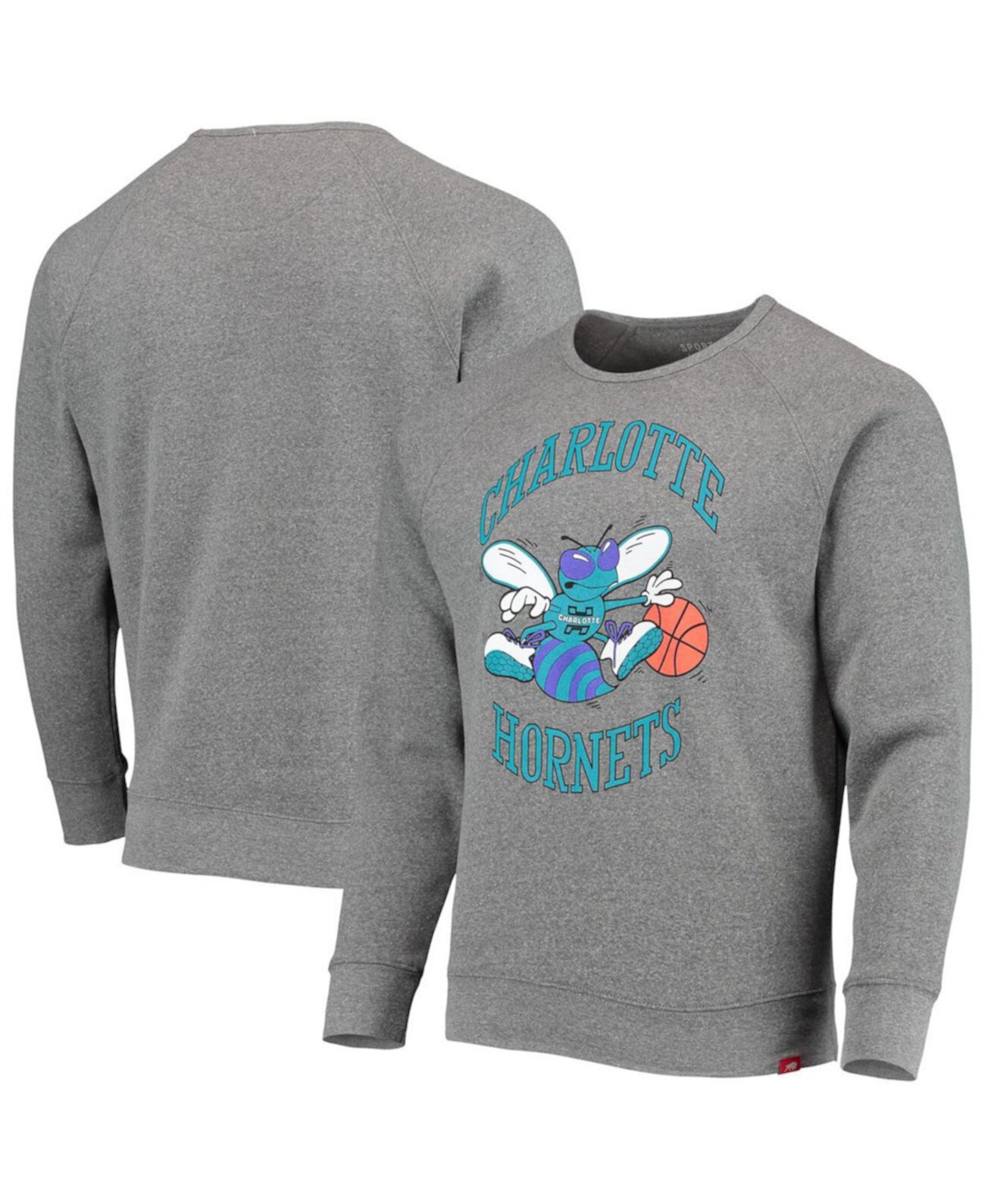 Мужская меланжевая серая толстовка Charlotte Hornets Harmon Raglan Tri-Blend Pullover Sweatshirt Sportiqe