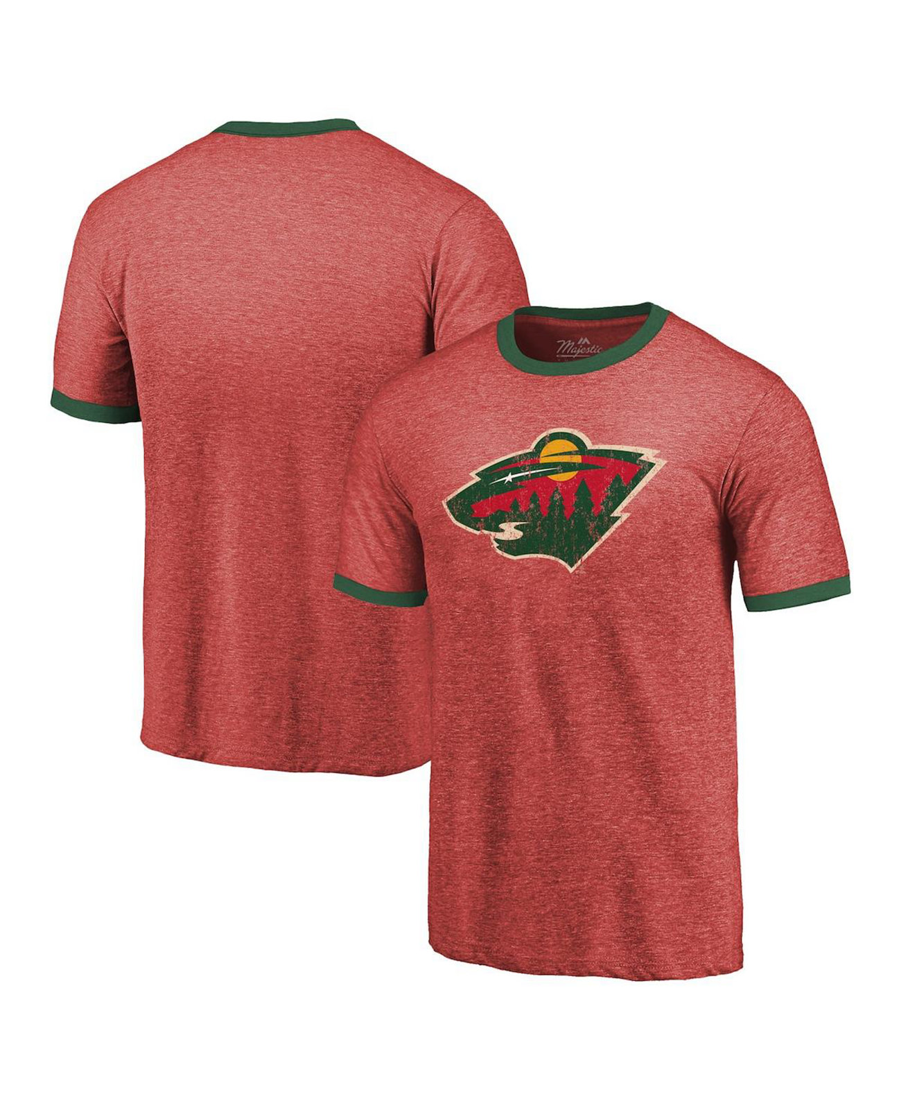 Мужская футболка с контрастной отделкой Minnesota Wild Ringer из меланжевого трикотажа с нитками красного цвета Majestic
