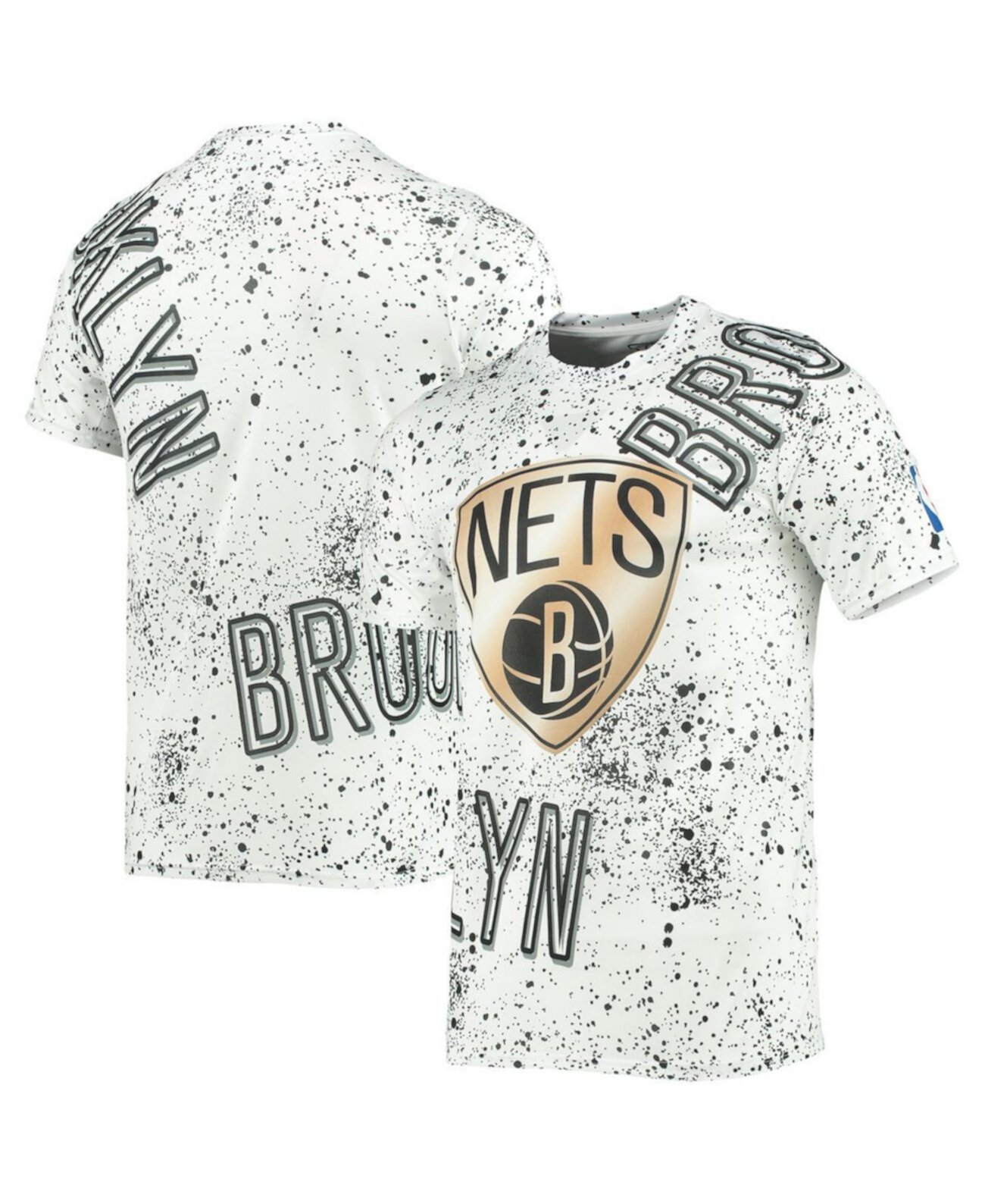 Мужская белая футболка с принтом Brooklyn Nets Gold Foil Splatter FISLL
