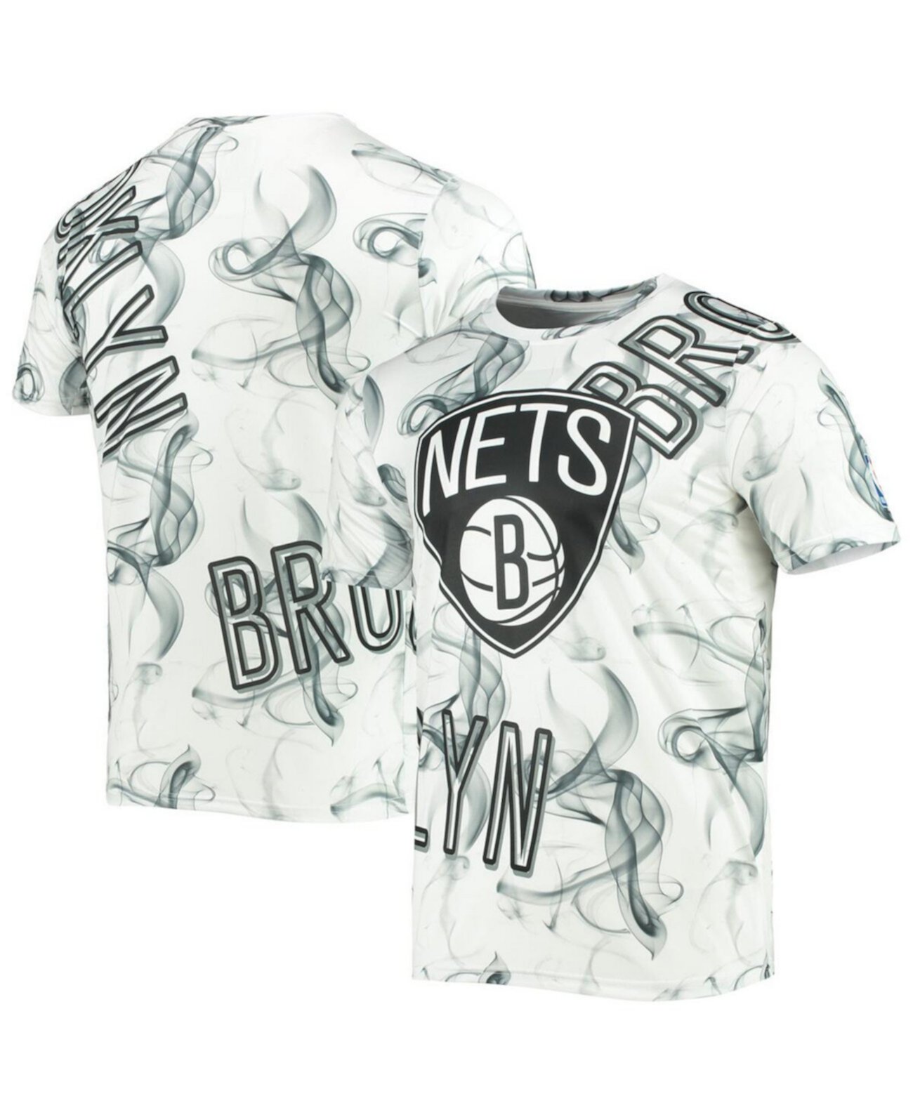 Мужская белая, черная асимметричная футболка Brooklyn Nets Bold Smoke FISLL