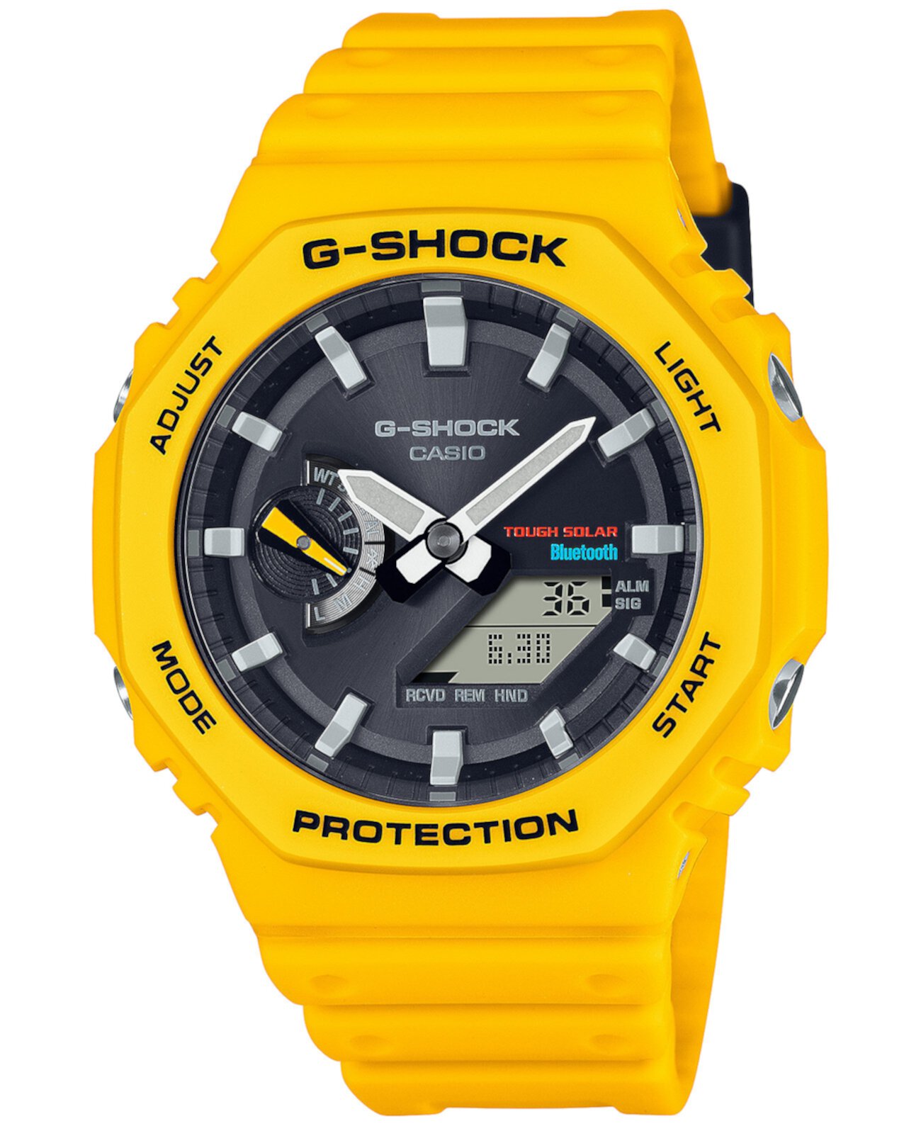 Мужские аналоговые цифровые часы с желтым полимерным ремешком 46 мм G-Shock