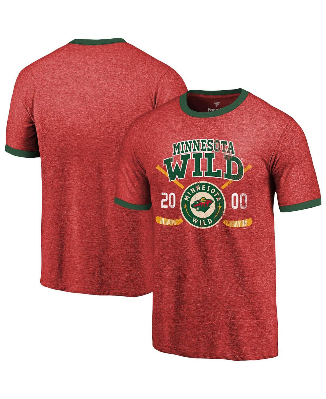 Мужская футболка Threads Red Minnesota Wild Buzzer Beater Tri-Blend Ringer Majestic