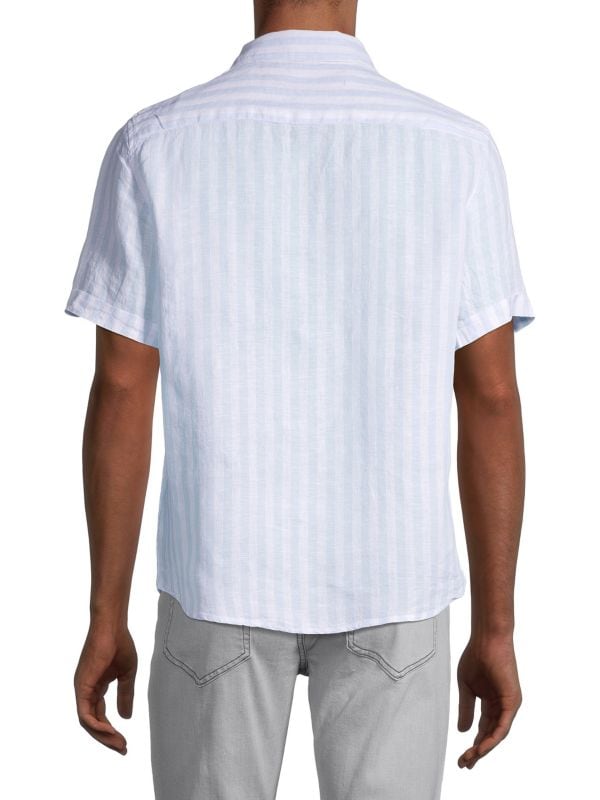 Льняная полосатая рубашка с короткими рукавами и пуговицами Saks Fifth Avenue