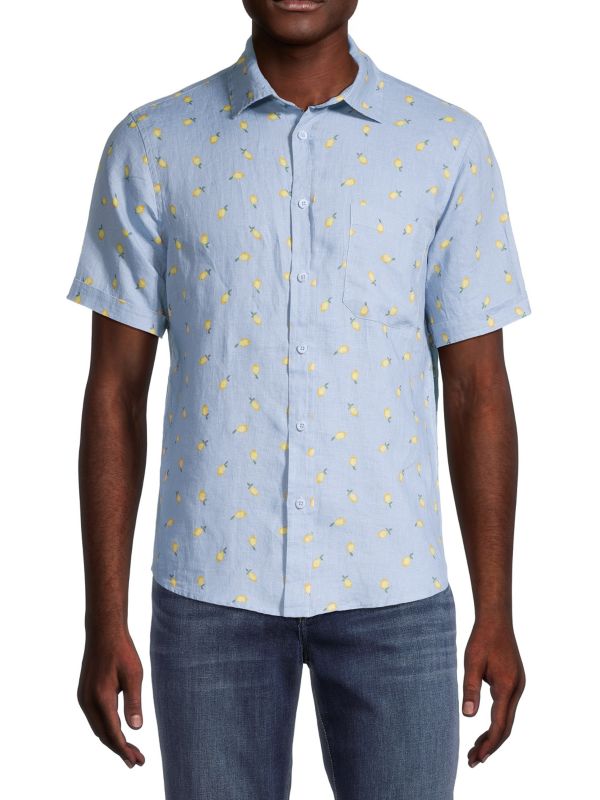 Льняная рубашка с лимонным принтом Saks Fifth Avenue