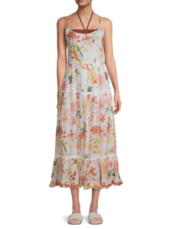 Многоярусное платье-футляр миди в тропическом стиле Ranee's