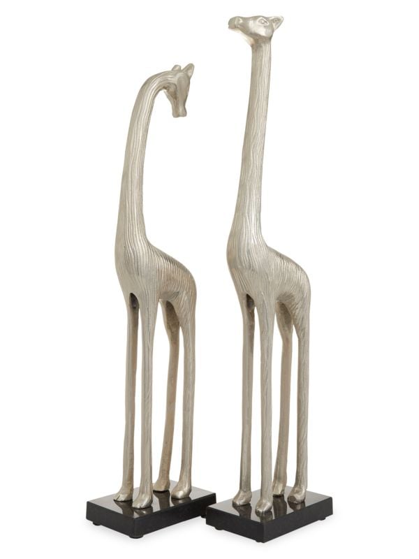 Set Of 2 Silvertone Giraffe Sculpture The Novogratz