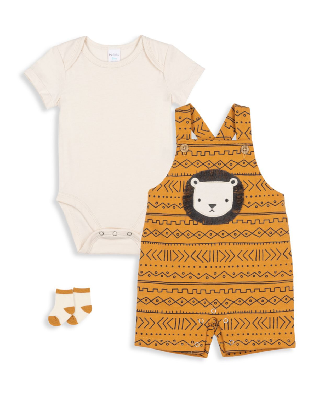 Baby's 3-Piece Bodysuit, Lion Shortall &amp; Socks Set Petit Lem