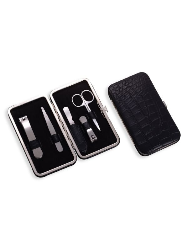 5-Piece Manicure Set With Croc-Embossed Leather Case Bey-Berk